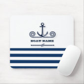 Nautical Boat Name,Anchor,Rope, Navy Blue Stripes Muismat (Met muis)