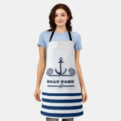 Nautical Boat Name,Anchor,Rope, Navy Blue Stripes Schort (Gedragen)