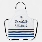 Nautical Boat Name,Anchor,Rope, Navy Blue Stripes Schort (Voorkant)