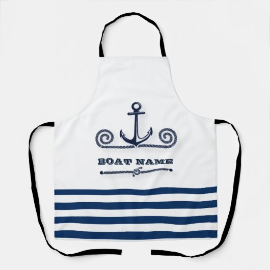 Nautical Boat Name,Anchor,Rope, Navy Blue Stripes Schort (Voorkant)