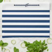 Nautical Boat Name,Anchor,Rope, Navy Blue Stripes Theedoek (Gevouwen)