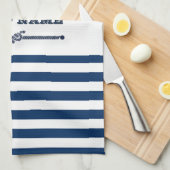 Nautical Boat Name,Anchor,Rope, Navy Blue Stripes Theedoek (Quarter Fold)