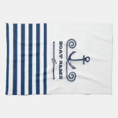 Nautical Boat Name,Anchor,Rope, Navy Blue Stripes Theedoek (Horizontaal)