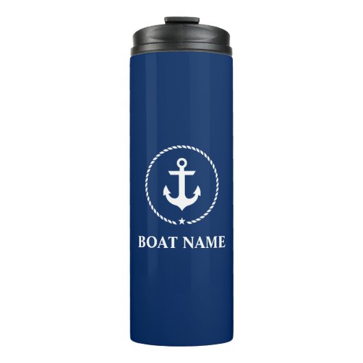 Nautical Boat Name Anchor Rope Navy Blue Thermosbeker (Voorkant)