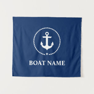 Nautical Boat Name Anchor Rope Navy Blue Wandkleed