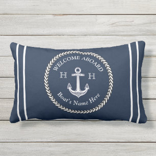 Nautical Boat Name Anchor Rope Navy Blue Welcome L Buitenkussen