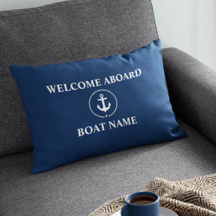 Nautical Boat Name Anchor Rope Navy Blue Welkom Accent Kussen