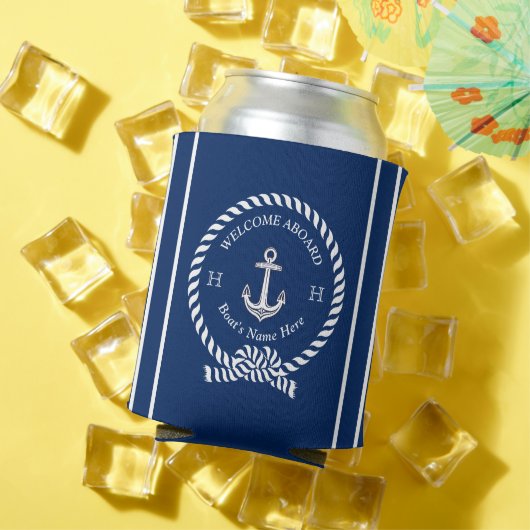 Nautical Boat Name Anchor Rope Navy Blue Welkom Blikjeskoeler (Insitu Zomer)