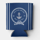 Nautical Boat Name Anchor Rope Navy Blue Welkom Blikjeskoeler (Voorkant)