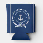 Nautical Boat Name Anchor Rope Navy Blue Welkom Blikjeskoeler (Achterkant)