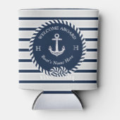 Nautical Boat Name Anchor Rope Navy Blue Welkom Blikjeskoeler (Voorkant)