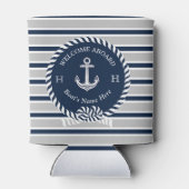 Nautical Boat Name Anchor Rope Navy Blue Welkom Blikjeskoeler (Achterkant)