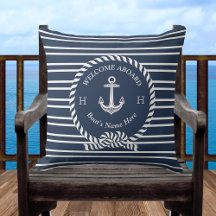 Nautical Boat Name Anchor Rope Navy Blue Welkom