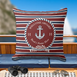 Nautical Boat Name Anchor Rope Navy Blue Welkom Buitenkussen