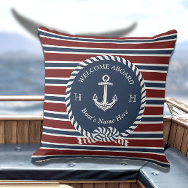 Nautical Boat Name Anchor Rope Navy Blue Welkom Buitenkussen