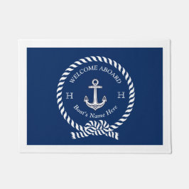 Nautical Boat Name Anchor Rope Navy Blue Welkom Deurmat