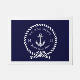 Nautical Boat Name Anchor Rope Navy Blue Welkom Deurmat
