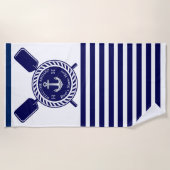 Nautical Boat Name Anchor Rope Navy Blue Welkom Strandlaken (Voorkant)