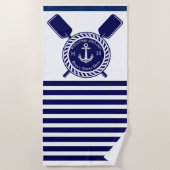 Nautical Boat Name Anchor Rope Navy Blue Welkom Strandlaken (Voorkant)