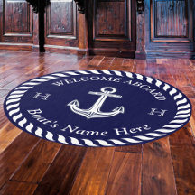 Nautical Boat Name Anchor Rope Navy Blue White