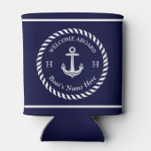 Nautical Boat Name Anchor Rope Navy Blue White Blikjeskoeler (Achterkant)