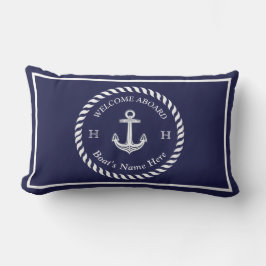 Nautical Boat Name Anchor Rope Navy Blue White Buitenkussen