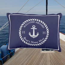 Nautical Boat Name Anchor Rope Navy Blue White