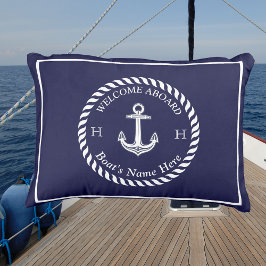Nautical Boat Name Anchor Rope Navy Blue White Buitenkussen