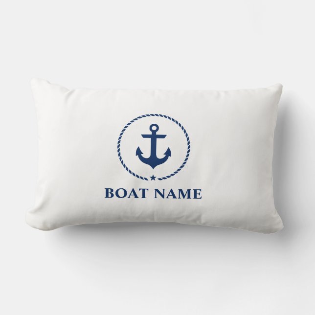 Nautical Boat Name Anchor Rope Navy Blue White Kussen (Voorkant)