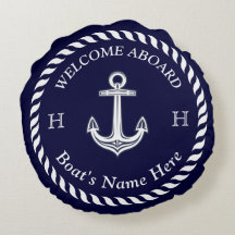 Nautical Boat Name Anchor Rope Navy Blue White