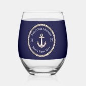 Nautical Boat Name Anchor Rope Navy Blue White Wijnglas Zonder Voet (Links)