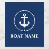 Nautical Boat Name Anchor Rope Navy Blue Wijn Etiket (Enkel label)