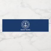 Nautical Boat Name Anchor Rope Stars Navy Blue Waterfles Etiket (Enkel label)