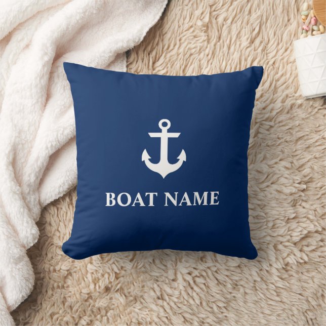 Nautical Boat Name Anchor Sierkussen Navy Blue (Deken)