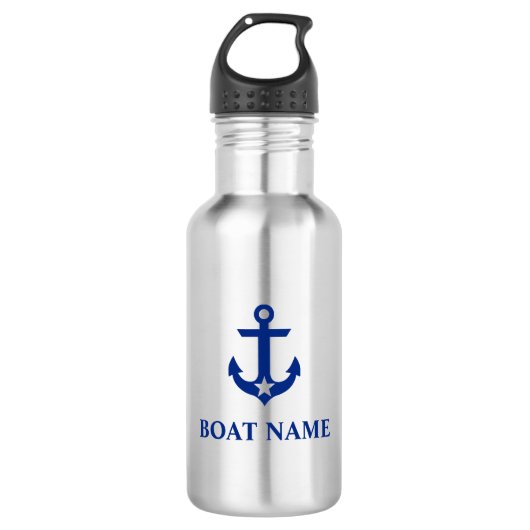Nautical Boat Name Anchor Star Waterfles (Voorkant)