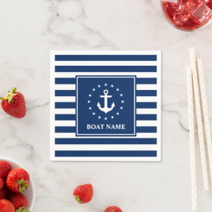 Nautical Boat Name Anchor Stars Blue Stripes Servet