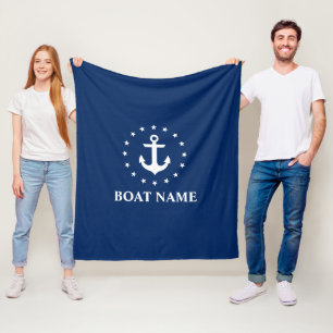 Nautical Boat Name Anchor Stars Navy Blue Fleece Deken