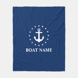 Nautical Boat Name Anchor Stars Navy Blue Fleece Deken