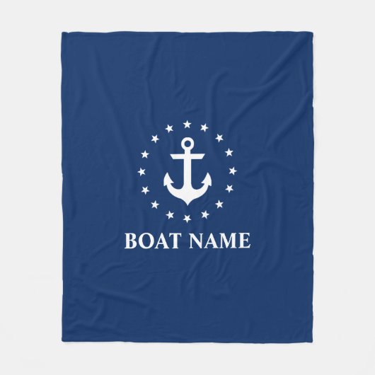 Nautical Boat Name Anchor Stars Navy Blue Fleece Deken (Voorkant)