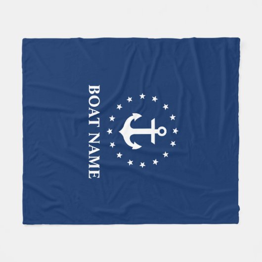 Nautical Boat Name Anchor Stars Navy Blue Fleece Deken (Voorkant (Horizontaal))