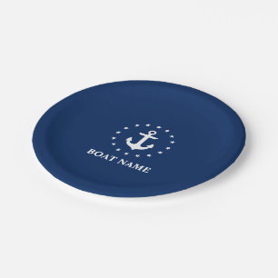 Nautical Boat Name Anchor Stars Navy Blue Papieren Bordje