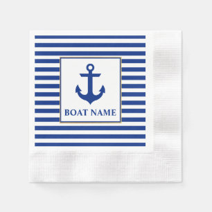 Nautical Boat Name Anchor Striped Cocktail Servet