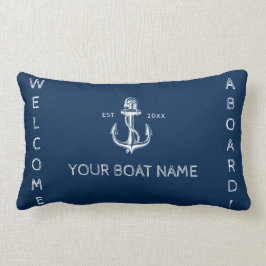 Nautical boat name anchor Welkom marineblauw Kussen