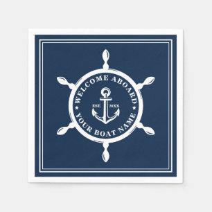 Nautical boat Name Anchor Wheel Navy Blue Servet