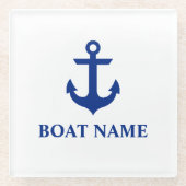 Nautical Boat Name Anchor White Glazen Onderzetter (Voorkant)