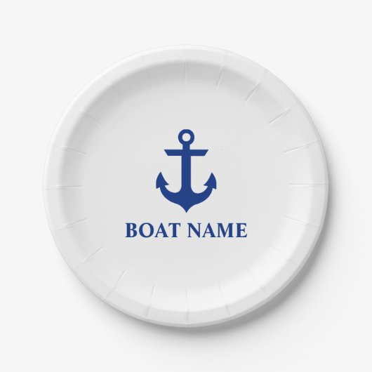 Nautical Boat Name Anchor White Papieren Bordje (Voorkant)