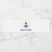 Nautical Boat Name Anchor White Waterfles Etiket (Enkel label)