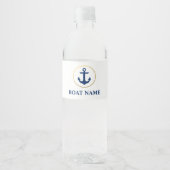 Nautical Boat Name Anchor White Waterfles Etiket (Voorkant)
