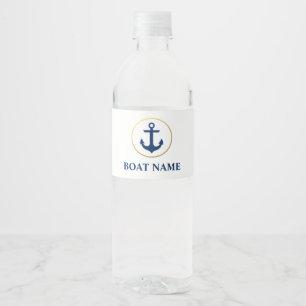 Nautical Boat Name Anchor White Waterfles Etiket
