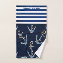 Nautical Boat Name, Anchors Navy Blue Striped